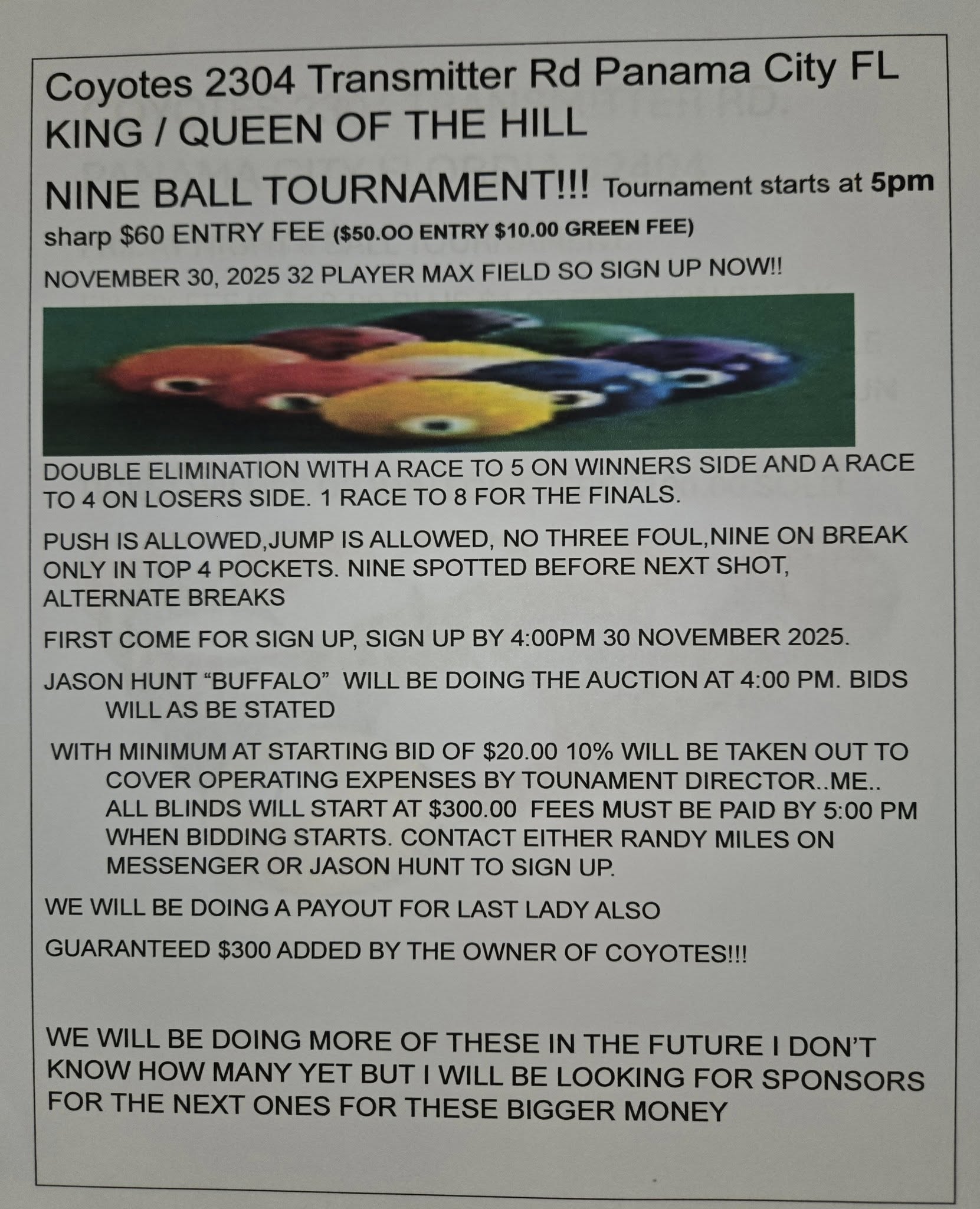 Tournament flyer / rules image